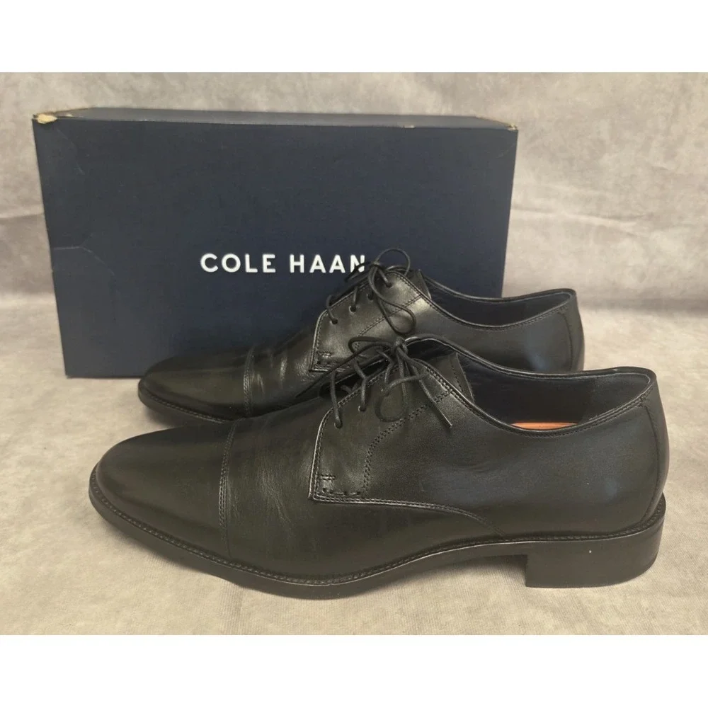 Cole Haan Mens Blk Dress Shie SZ 13D Lenox Cap/Retail: $198